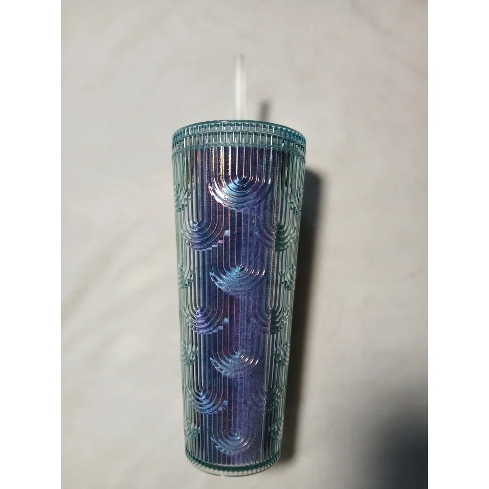 NewStarbucks‎ Mermaid Green Iridescent Rainbow Clear Venti Tumbler Cup W/O Straw